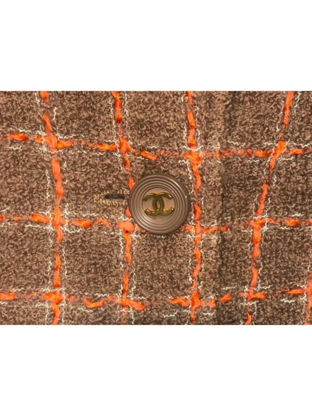 Chanel Tweed Tailored Jacket Single CC Logo Brown Orange 38